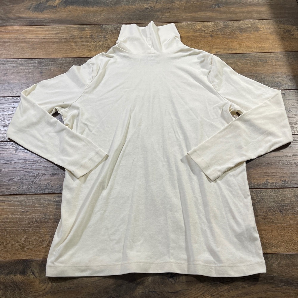 Eddie Bauer Womens 2X Off White Cream Cotton Turtleneck Long Sleeve Top Luxury
